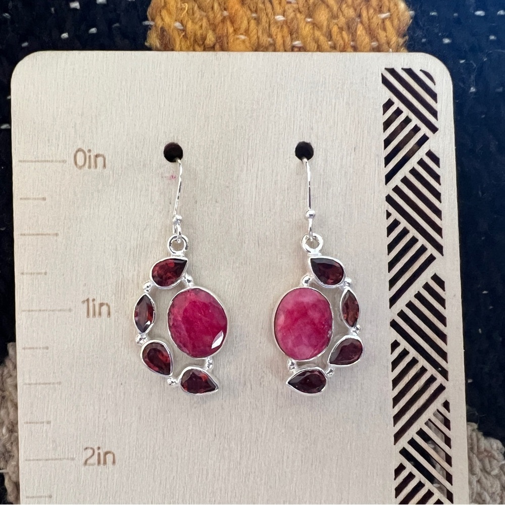 ❤️ Faceted Natural Ruby & Garnet 925 Dangle Boho Statement 1.5”L Earrings 12.2 G - Picture 12 of 13
